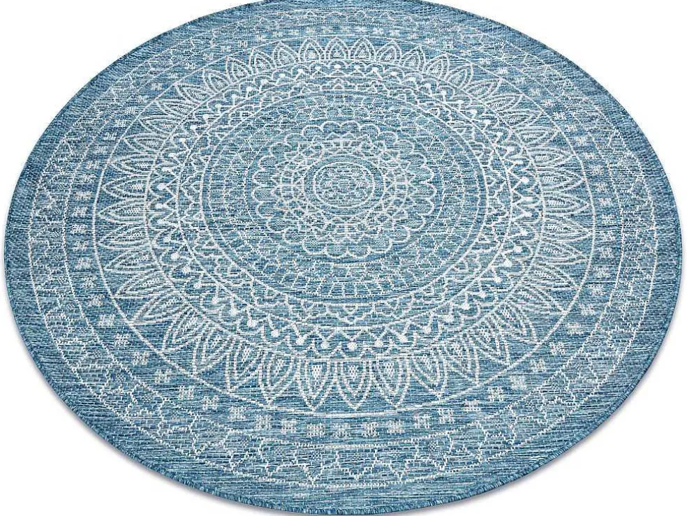 Sisal Tapijt Sisal Loft 21207 Rosette Rond Boho Ivoor/Zilver/Blauw Cercle 120 Cm