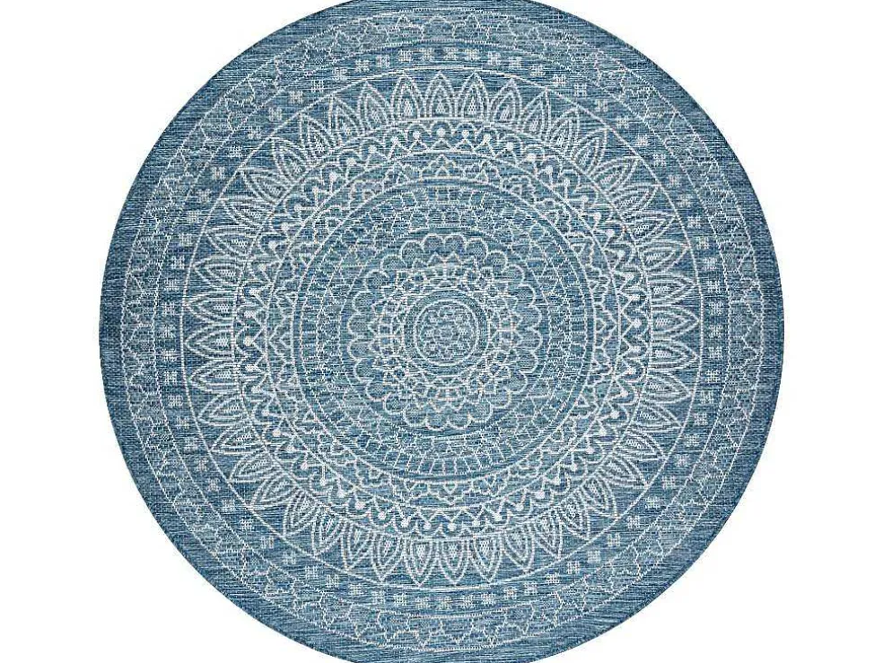 Sisal Tapijt Sisal Loft 21207 Rosette Rond Boho Ivoor/Zilver/Blauw Cercle 120 Cm