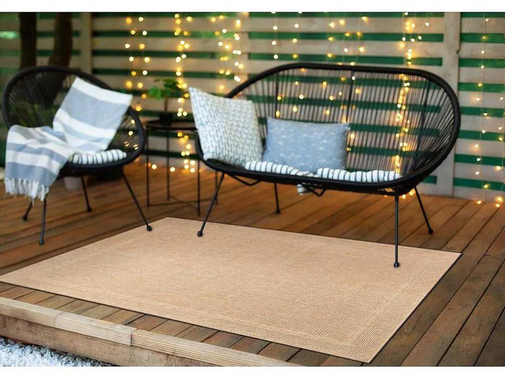 Sisal Tapijt Timo 5979 Buitenshuis Kader Donker Beige 180X270 Cm