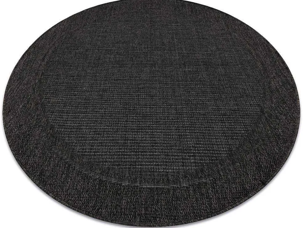 Sisal Tapijt Timo 5000 Cirkel Buitenshuis Kader Zwart Cercle 120 Cm