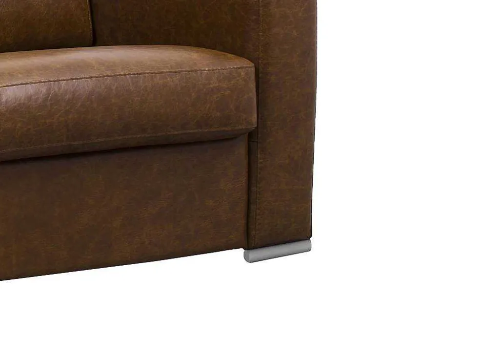 Snel Omgebouwde Slaapbank Met 3 Zitplaatsen In 100% Vintage Karamel Buffelleer En Een Matras Van 18 Cm Delectea Ii