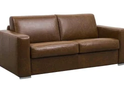 Snel Omgebouwde Slaapbank Met 3 Zitplaatsen In 100% Vintage Karamel Buffelleer En Een Matras Van 18 Cm Delectea Ii