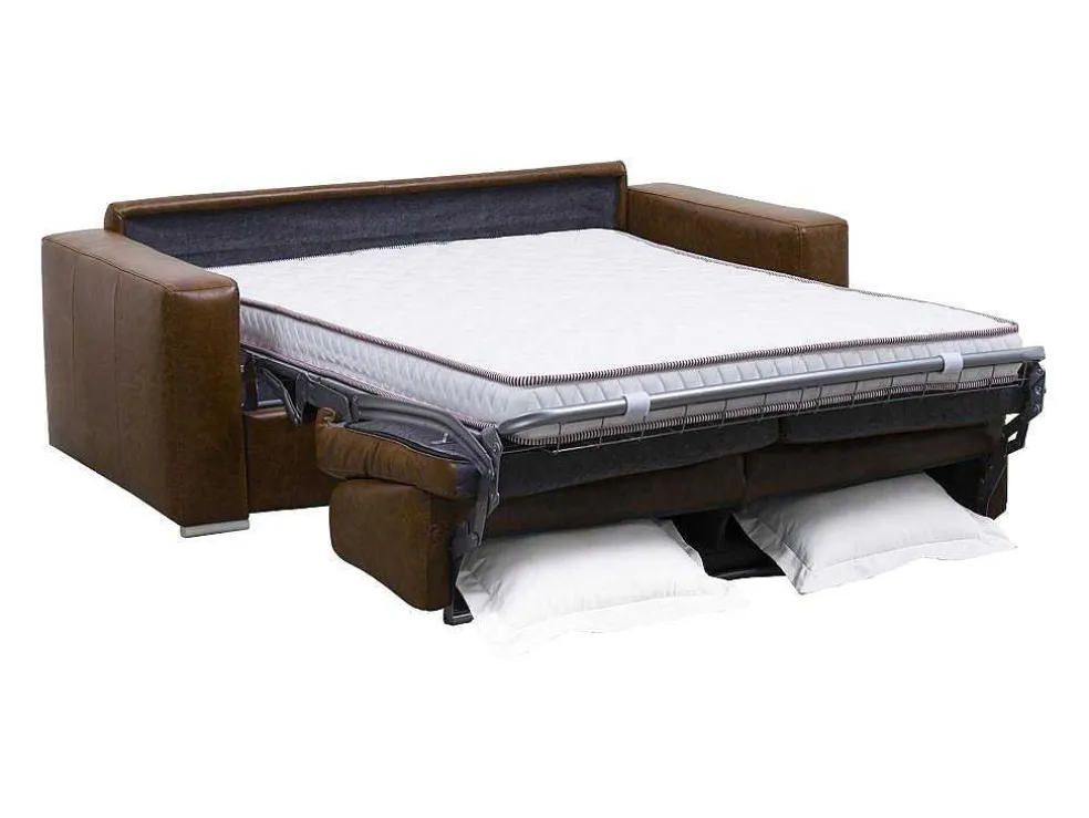 Snel Omgebouwde Slaapbank Met 3 Zitplaatsen In 100% Vintage Karamel Buffelleer En Een Matras Van 18 Cm Delectea Ii