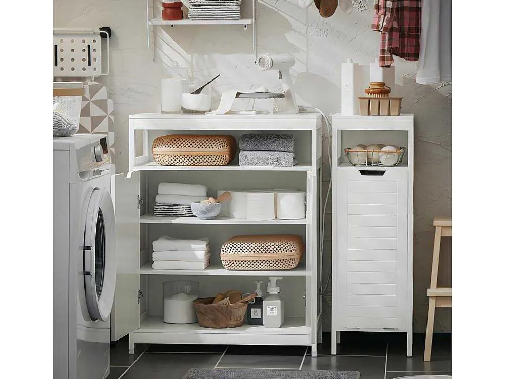 Sobuy Badkamermeubel Toiletkast Ladekast Kastopbergmeubel Met 2 Deuren, Verstelbare Planken, 70X35X90 Cm, Bzr121-W