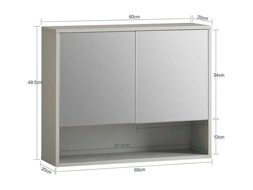 Sobuy Badkamerwandkast Met Spiegel, Wandgemonteerd Wastafelmeubel, Opbergkast Met 2 Deuren, Open Vak En Verstelbare Planken, 60 X 20 X 49,5 Cm, Grijs, Bzr134-Ng