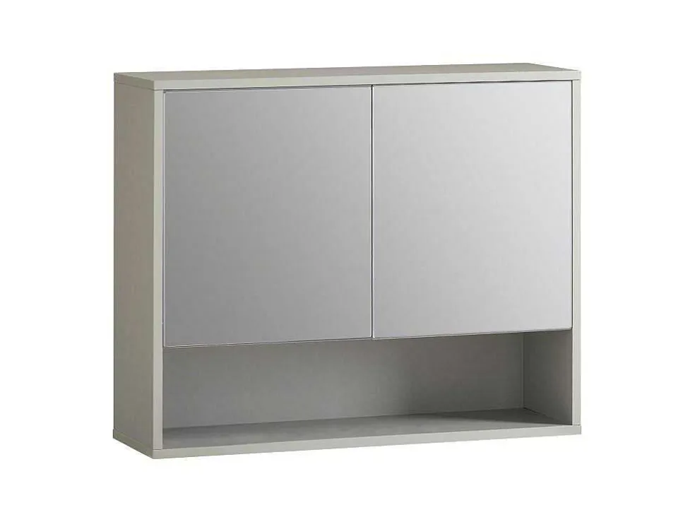 Sobuy Badkamerwandkast Met Spiegel, Wandgemonteerd Wastafelmeubel, Opbergkast Met 2 Deuren, Open Vak En Verstelbare Planken, 60 X 20 X 49,5 Cm, Grijs, Bzr134-Ng