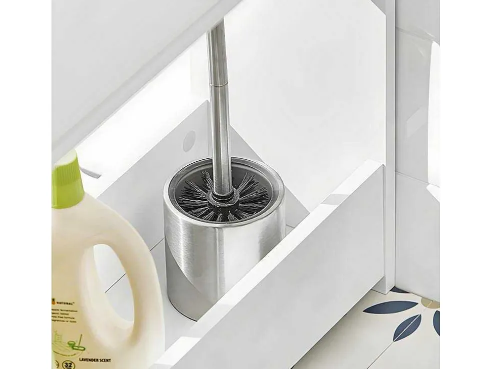 Sobuy Bzr48-W Toiletrolhouder, Badkamer Toiletkast, Badkamermeubels, Houten Vloer Staande Badkamerkast