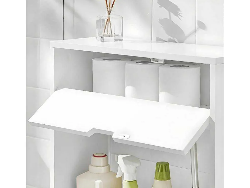 Sobuy Bzr48-W Toiletrolhouder, Badkamer Toiletkast, Badkamermeubels, Houten Vloer Staande Badkamerkast