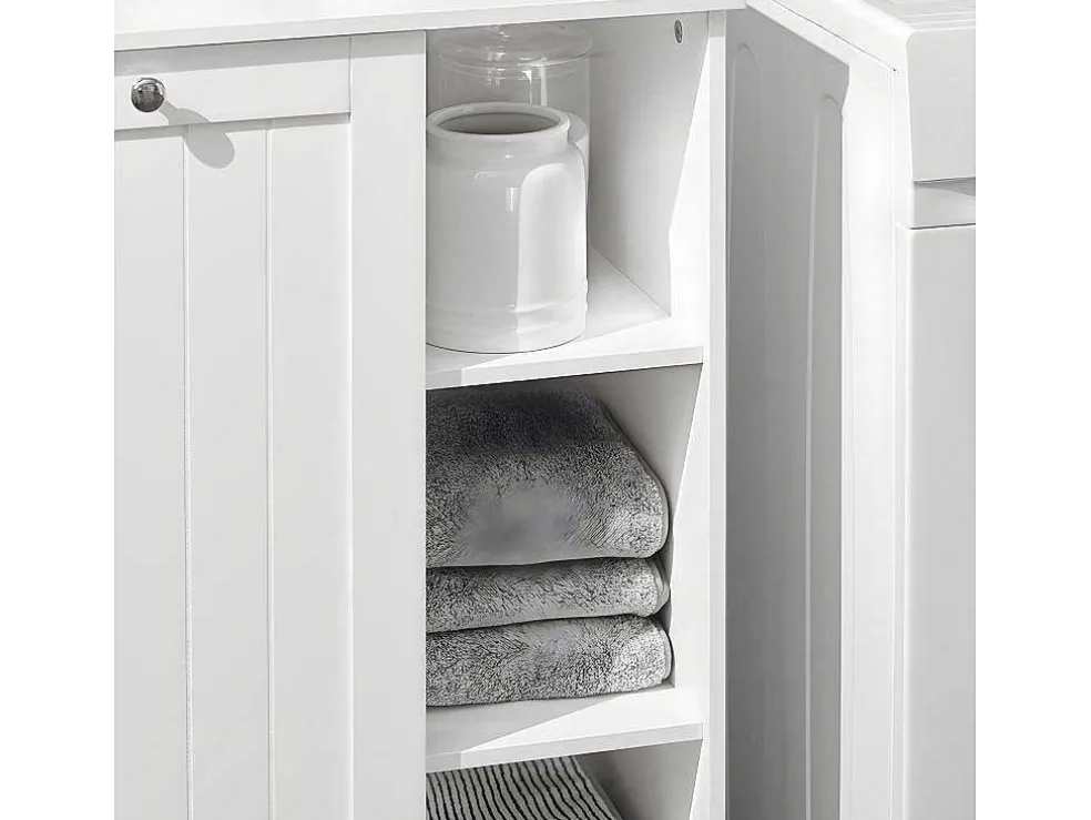 Sobuy Bzr105-W Waszak Waskast Met 3 Planken En 1 Uitneembare Wasmand