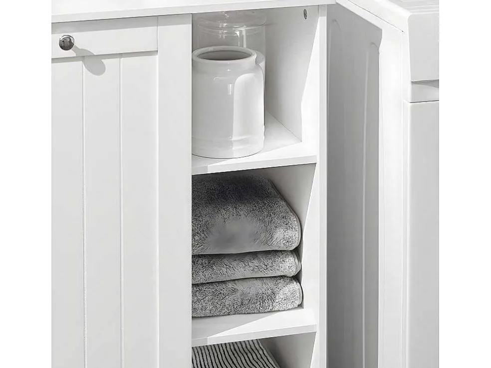 Sobuy Bzr105-W Waszak Waskast Met 3 Planken En 1 Uitneembare Wasmand