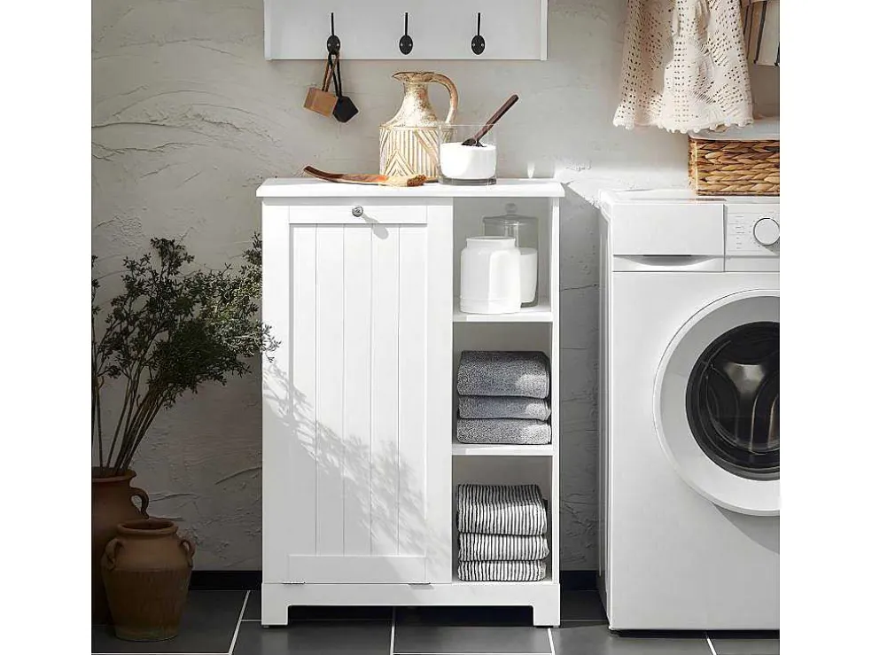 Sobuy Bzr105-W Waszak Waskast Met 3 Planken En 1 Uitneembare Wasmand