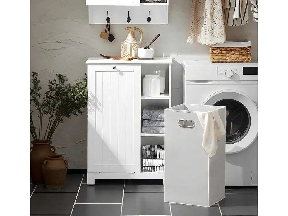 Sobuy Bzr105-W Waszak Waskast Met 3 Planken En 1 Uitneembare Wasmand
