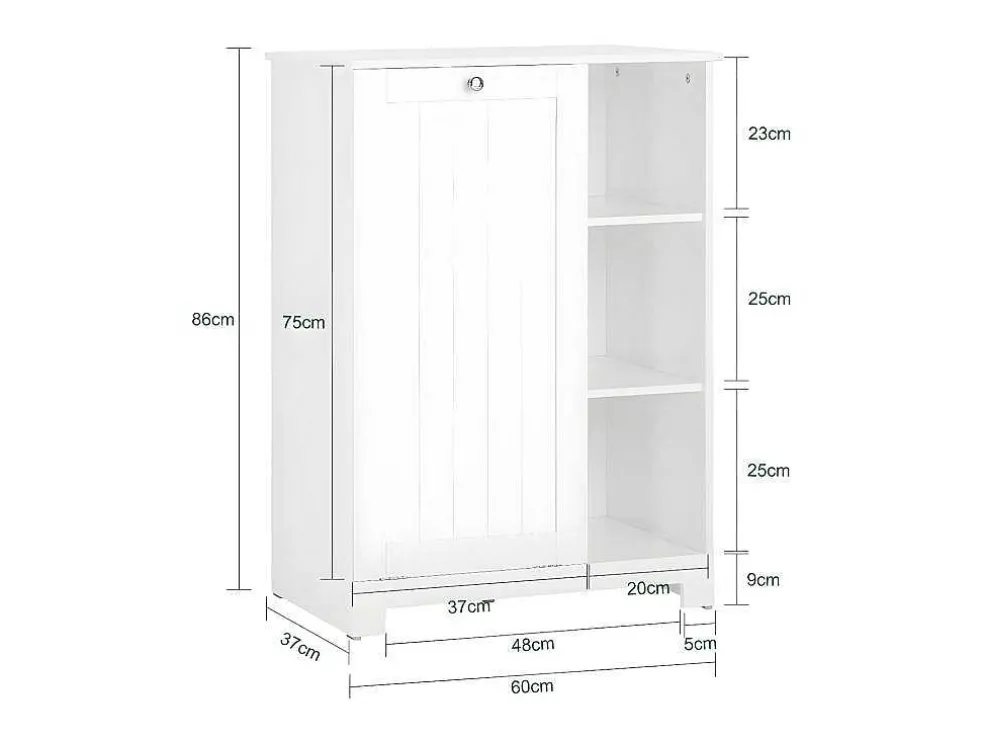 Sobuy Bzr105-W Waszak Waskast Met 3 Planken En 1 Uitneembare Wasmand