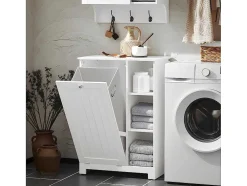 Sobuy Bzr105-W Waszak Waskast Met 3 Planken En 1 Uitneembare Wasmand