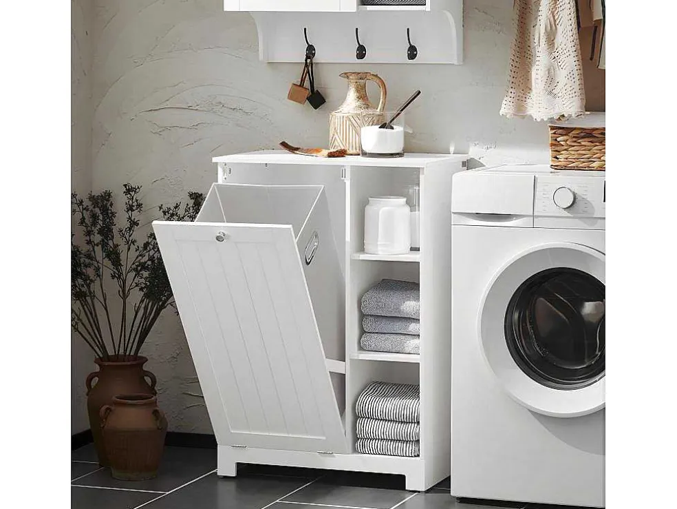 Sobuy Bzr105-W Waszak Waskast Met 3 Planken En 1 Uitneembare Wasmand