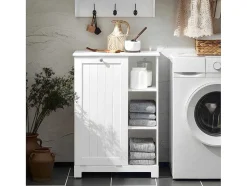 Sobuy Bzr105-W Waszak Waskast Met 3 Planken En 1 Uitneembare Wasmand