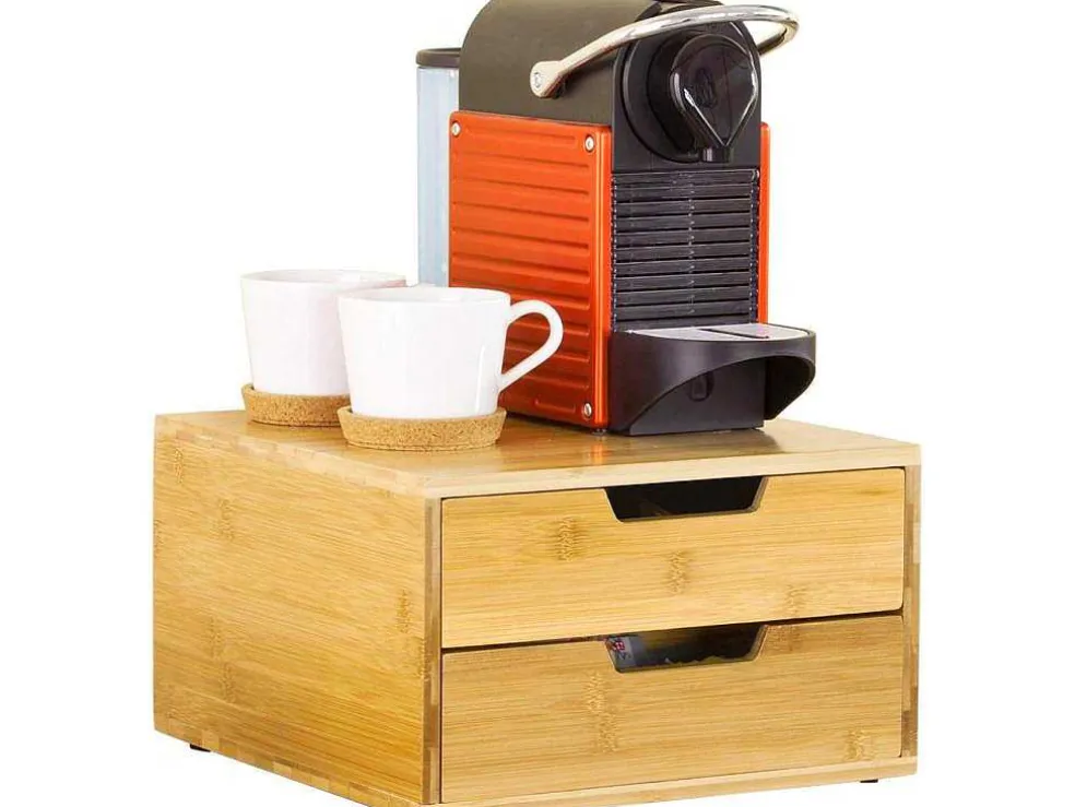 Sobuy Frg82-N Capsulehouder Met 2 Lades Duurzaam Bamboe Opberglade Koffiecapsule Houder Nespresso