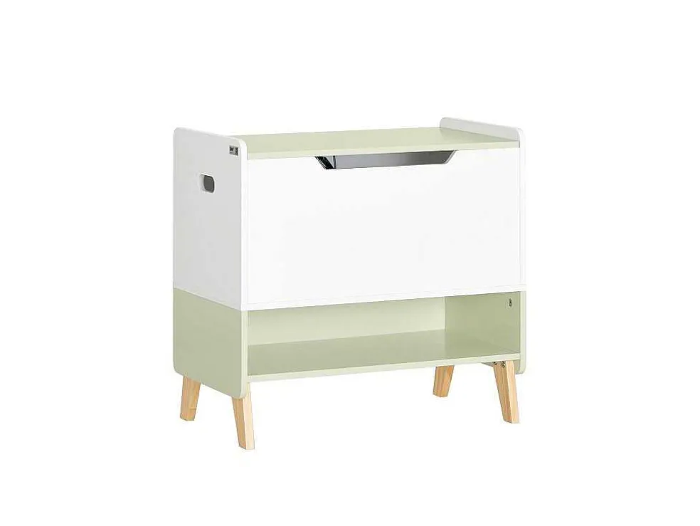Sobuy Houten Kinderspeelgoedkist, Speelgoedkist Met Klapdeksel, Speelgoedorganizer Voor Kinderkamer Met 1 Open Vak 60 X 34 X 57 Cm, Kmb91-Gr