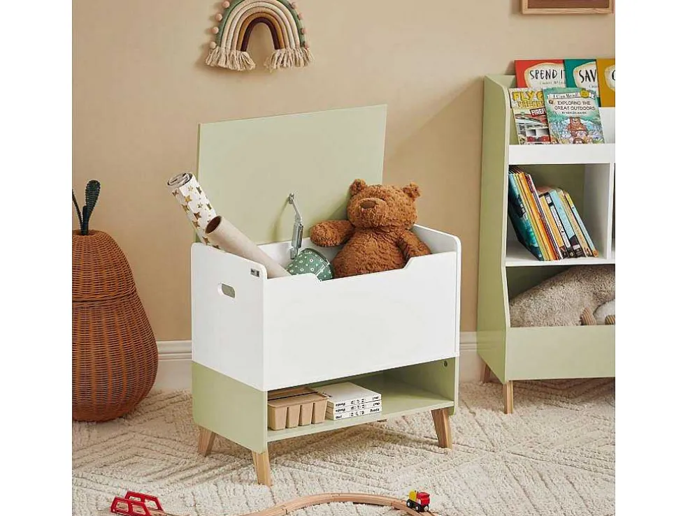 Sobuy Houten Kinderspeelgoedkist, Speelgoedkist Met Klapdeksel, Speelgoedorganizer Voor Kinderkamer Met 1 Open Vak 60 X 34 X 57 Cm, Kmb91-Gr