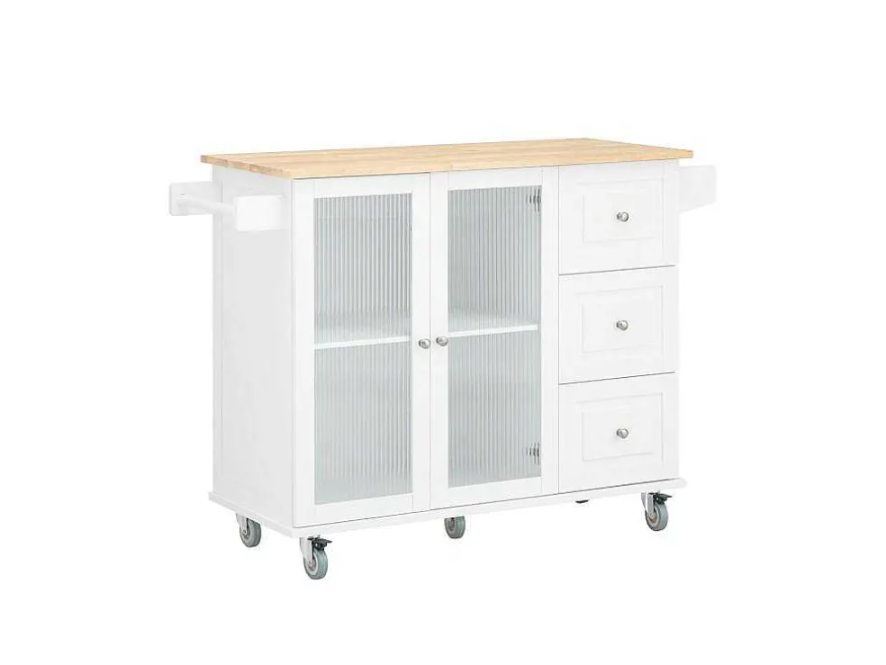 Sobuy Keukentrolley Op Wielen Keukeneiland Serveerwagen Buffetkast Keukenkast Met 3 Laden, 2 Deuren, Kruidenrek En Handdoekenrek, 128X46X92 Cm, Fkw120-Wn