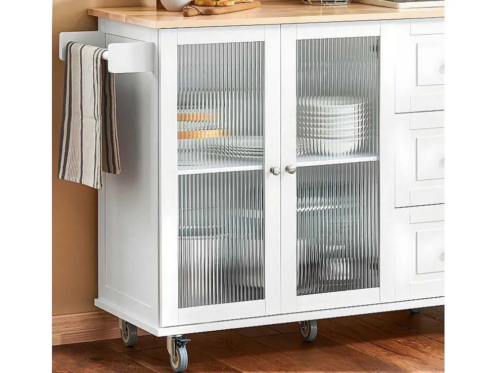 Sobuy Keukentrolley Op Wielen Keukeneiland Serveerwagen Buffetkast Keukenkast Met 3 Laden, 2 Deuren, Kruidenrek En Handdoekenrek, 128X46X92 Cm, Fkw120-Wn