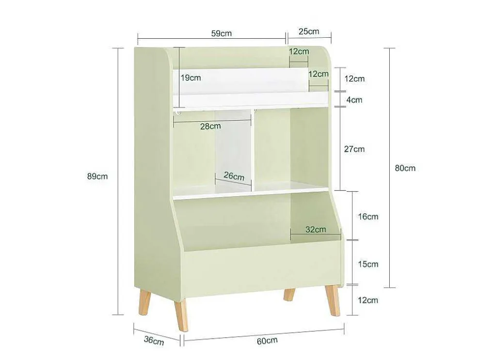 Sobuy Kinderspeelgoedopbergplank, Boekenplank, Opbergeenheid Voor Kinderkamer, Boekenkast Met 2 Planken En 3 Open Vakken, 60 X 36 X 89 Cm, Kmb90-Gr
