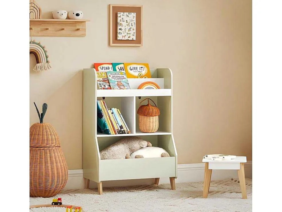 Sobuy Kinderspeelgoedopbergplank, Boekenplank, Opbergeenheid Voor Kinderkamer, Boekenkast Met 2 Planken En 3 Open Vakken, 60 X 36 X 89 Cm, Kmb90-Gr