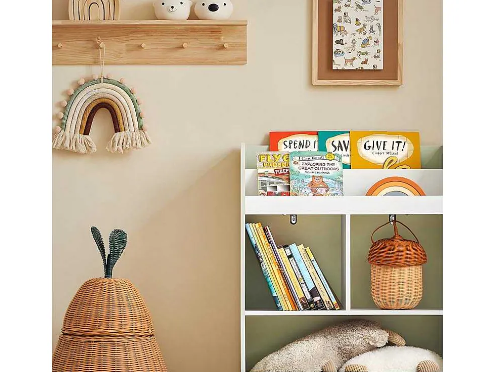 Sobuy Kinderspeelgoedopbergplank, Boekenplank, Opbergeenheid Voor Kinderkamer, Boekenkast Met 2 Planken En 3 Open Vakken, 60 X 36 X 89 Cm, Kmb90-Gr