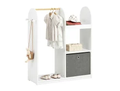 Sobuy Kmb40-W Kinderkledingkast, Kinderslaapkamer Kledingrek, Kinderkledingrek, Kledingroedes, Kapstok, Kledingkasten Met 3 Planken, 1 Mand En 3 Haken