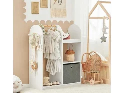 Sobuy Kmb40-W Kinderkledingkast, Kinderslaapkamer Kledingrek, Kinderkledingrek, Kledingroedes, Kapstok, Kledingkasten Met 3 Planken, 1 Mand En 3 Haken