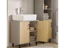 Sobuy Ondergootsteen, Ondergootsteen, Badkamermeubel Met 2 Deuren En 2 Planken, Badkameropbergkast, L60 X D30 X H60 Cm, Grijs En Hout, Bzr133-Ng