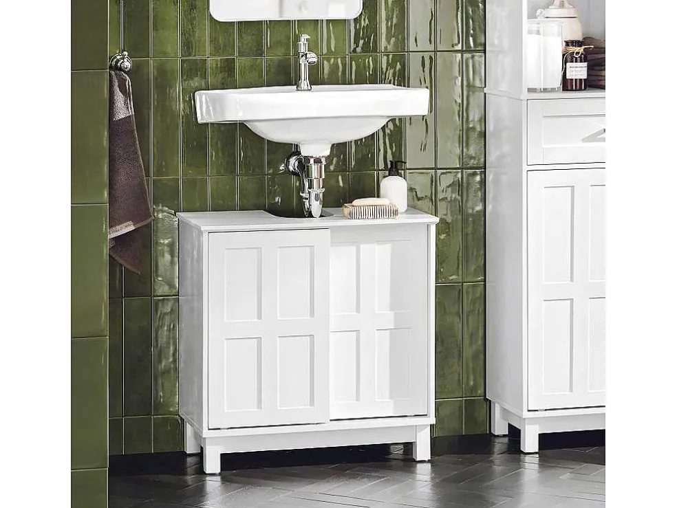 Sobuy Wastafelmeubel Badkamermeubel Wastafelopbergkast Met 2 Schuifdeuren Wit Lph 60 X 30 X 61 Cm Bzr142-W