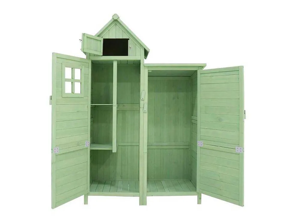 Sparrenhouten Tuinhuis - Gereedschapsschuur Met 2 Geintegreerde Planken - H 173 Cm - Waterdicht Pvc Dak - Groen