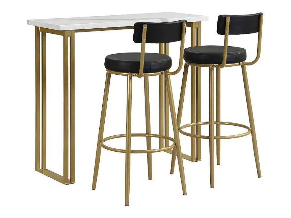 Staande Eettafel - 1 Tafel En 2 Krukken - Rechthoekige Tafel - Zwart & Goud