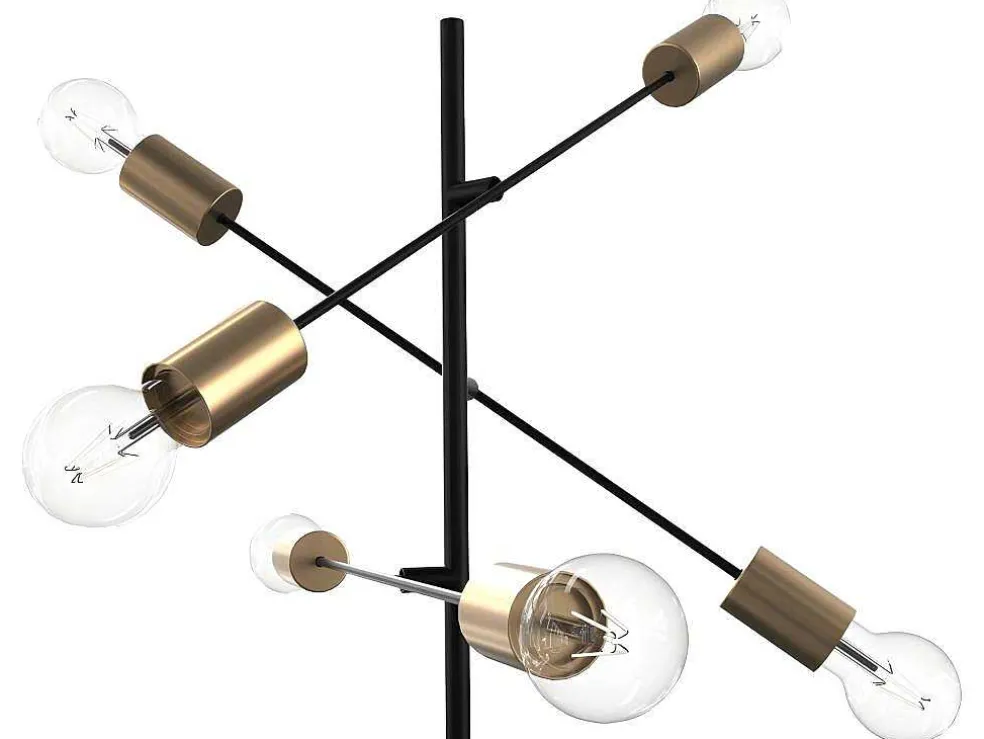 Staande Lamp Met Industriele Stijl En Meerdere Lampjes Klepton - Metaal - 49,5 X 28,5 X 146,5 Cm - Zwart En Goudkleurig