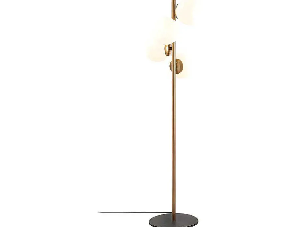 Staande Lamp Van Metaal En Glas 4 Bollen Faze - H130 Cm - Goud En Wit