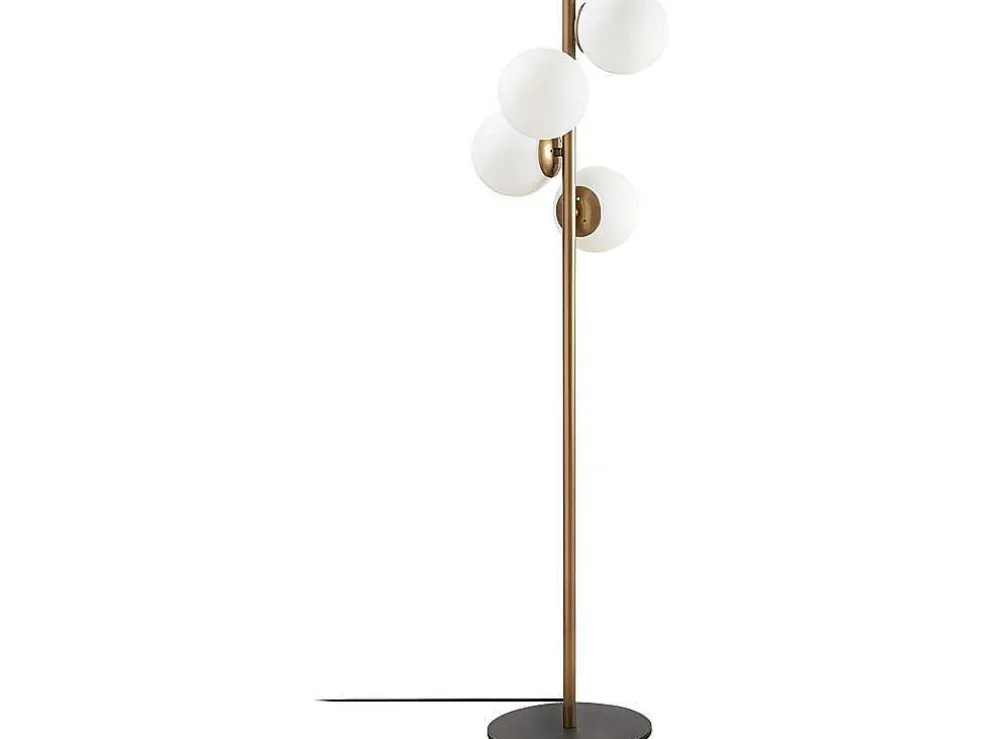 Staande Lamp Van Metaal En Glas 4 Bollen Faze - H130 Cm - Goud En Wit