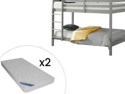 Stapelbed Anicet Ii - 2 X 90X 190 Cm - Massief Grenen - Grijs + Matras