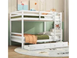 Stapelbedden 140 X 200 Cm Met 2 Grote Lades - Leuning En Trap - Mdf Hout - Grijs