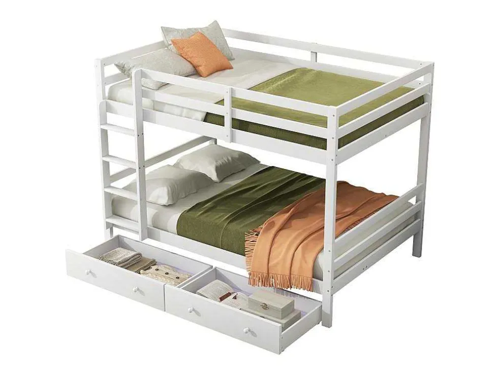 Stapelbedden 140 X 200 Cm Met 2 Grote Lades - Leuning En Trap - Mdf Hout - Grijs