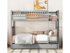 Stapelbedden 2 X 90 X 200 Cm + Onderschuifbed 90 X 190 Cm - Mdf Hout - Grijs - Anthony