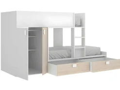Stapelbed - Ingebouwde Kast - 2X90X190Cm - Wit En Eiken + Matras - Juanito