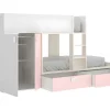 Stapelbed Juanito Met Ingebouwde Kast En Opbergruimte - 2X90X190Cm - Wit, Eiken En Roze