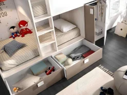 Stapelbed Juanito Met Ingebouwde Kast En Opbergruimte - 2X90X190Cm - Wit, Eiken En Taupe