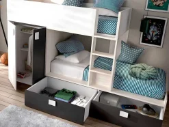 Stapelbed Met Ingebouwde Kast 2 X 90 X 190 Cm - Wit, Eiken En Antraciet + Matras - Juanito