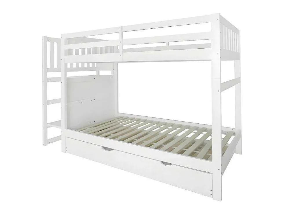 Stapelbed Met Onderschuifbed - Massief Grenenhout - 3X90X200 Cm - Opbergtrap Met 4 Lades - Veiligheidsbarrieres - Wit