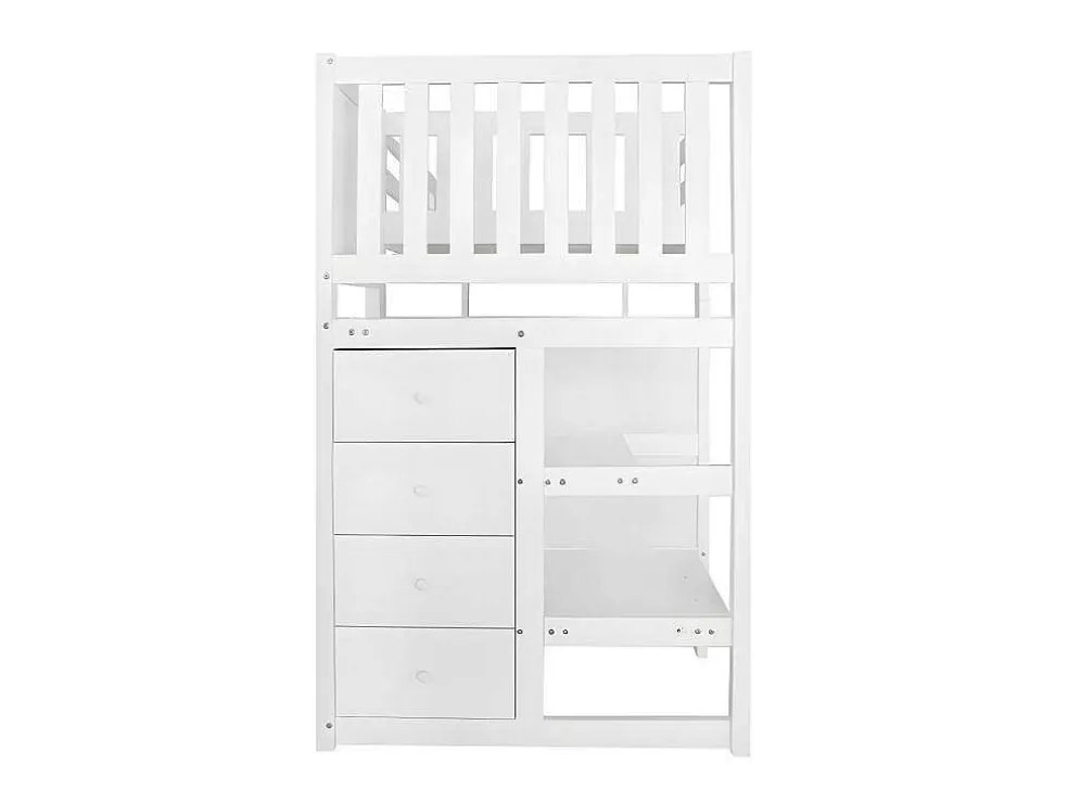Stapelbed Met Onderschuifbed - Massief Grenenhout - 3X90X200 Cm - Opbergtrap Met 4 Lades - Veiligheidsbarrieres - Wit