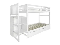Stapelbed Met Onderschuifbed - Massief Grenenhout - 3X90X200 Cm - Opbergtrap Met 4 Lades - Veiligheidsbarrieres - Wit