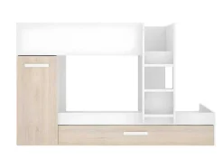 Stapelbed Met Onderschuifbed Anthony Met Opbergruimte 3X90X190Cm - Kleuren: Wit En Eik + Matras