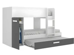 Stapelbed Met Opbergruimtes 3 X 90 X 190 Cm - Antraciet En Wit - Met Matras - Anthony